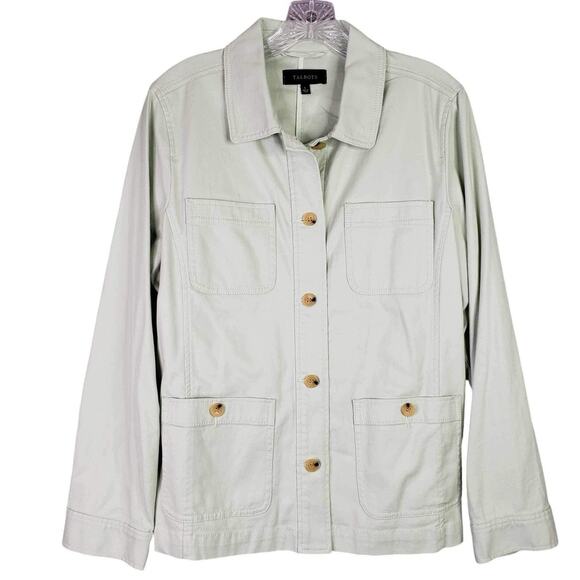 Talbots Coat Canvas Women's Jacket Size Large L Light Green Button Utility - Picture 2 of 8